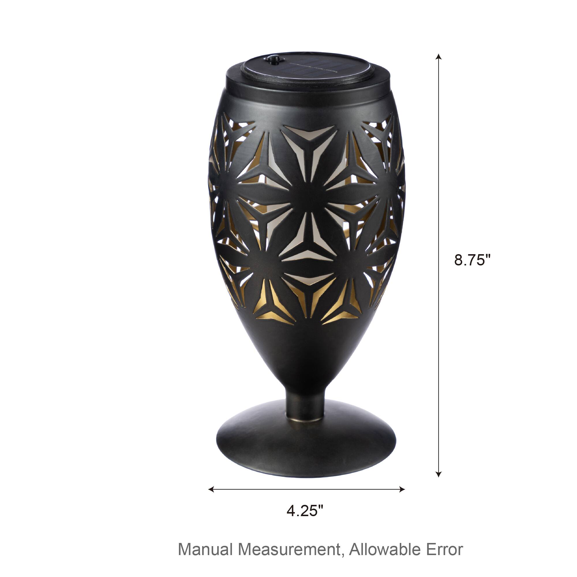 Glitzhome® 8.75" Set of 2 LED Black Metal Starburst Cutout Solar Powered Outdoor Lantern Set